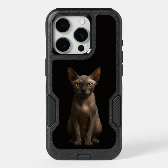 Black 4 Luxe iPhone 15 Pro Case, Sphynx Cat Case (Back)