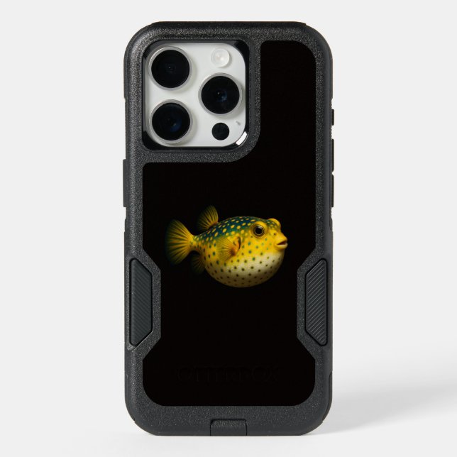 Black 4 Luxe iPhone 15 Pro Case, Yellow Putterfish Case (Back)