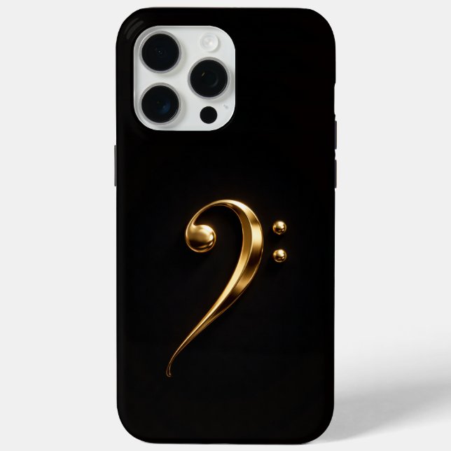Black 4 Luxe iPhone 15 Pro Max, Golden Bass Clef Case-Mate iPhone Case (Back)