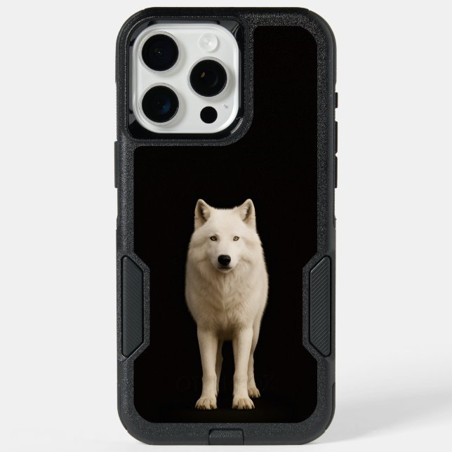 Black 4 Luxe iPhone 15 Pro Max, Ivory Arctic Wolf Max Case (Back)