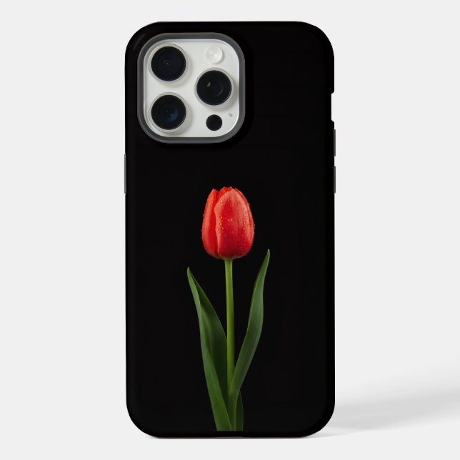Black 4 Luxe iPhone 15 Pro Max, Ruby Red Tulip Case (Back)
