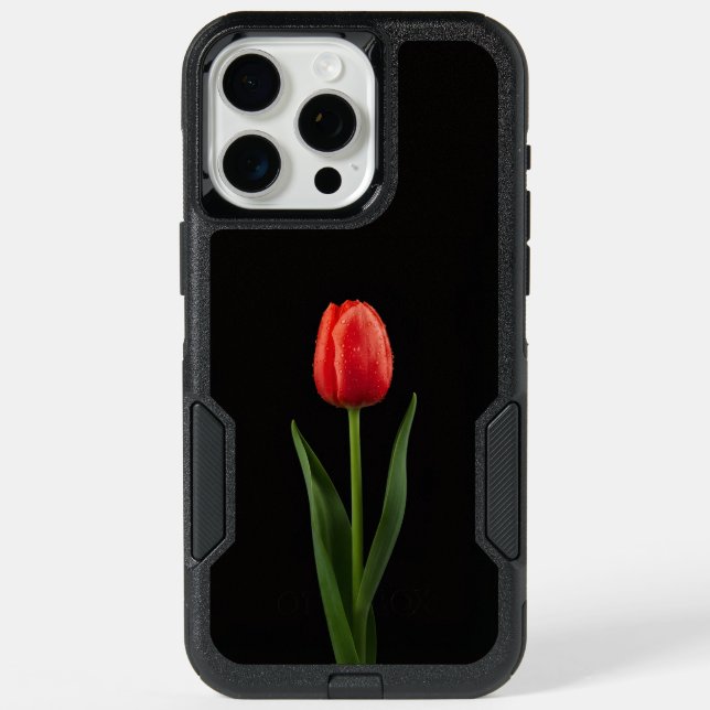 Black 4 Luxe iPhone 15 Pro Max, Ruby Red Tulip Max Case (Back)