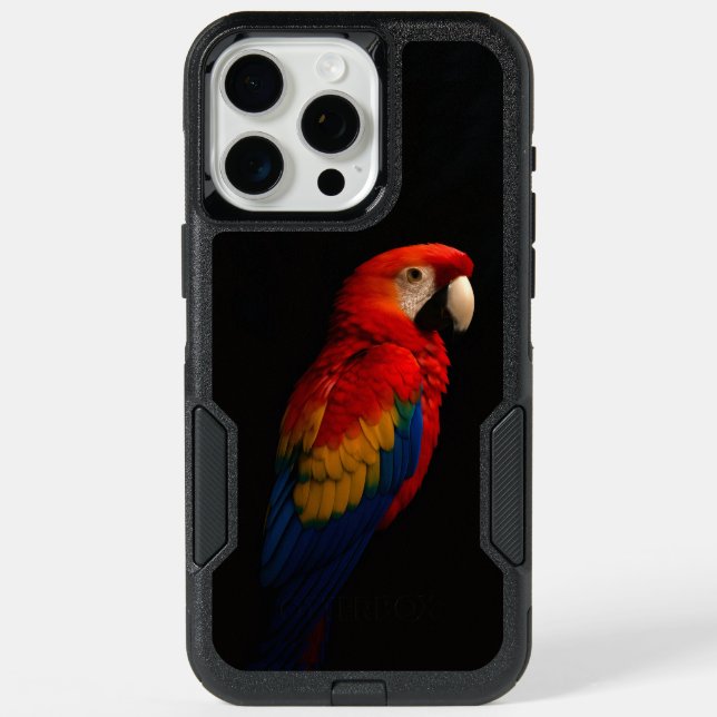 Black 4 Luxe iPhone 15 Pro Max, Scarlet Parrot Max Case (Back)
