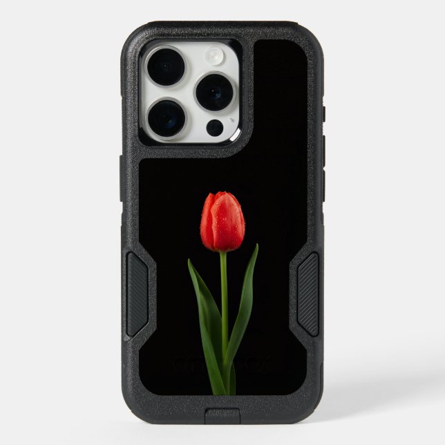 Black 4 Luxe iPhone 15 Pro, Ruby Red Tulip Pro Case (Back)