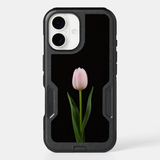 Black 4 Luxe iPhone 16 Case, Blush Pink Tulip (Back)