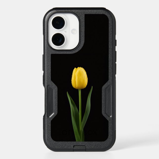 Black 4 Luxe iPhone 16 Case, Golden Yellow Tulip Case (Back)