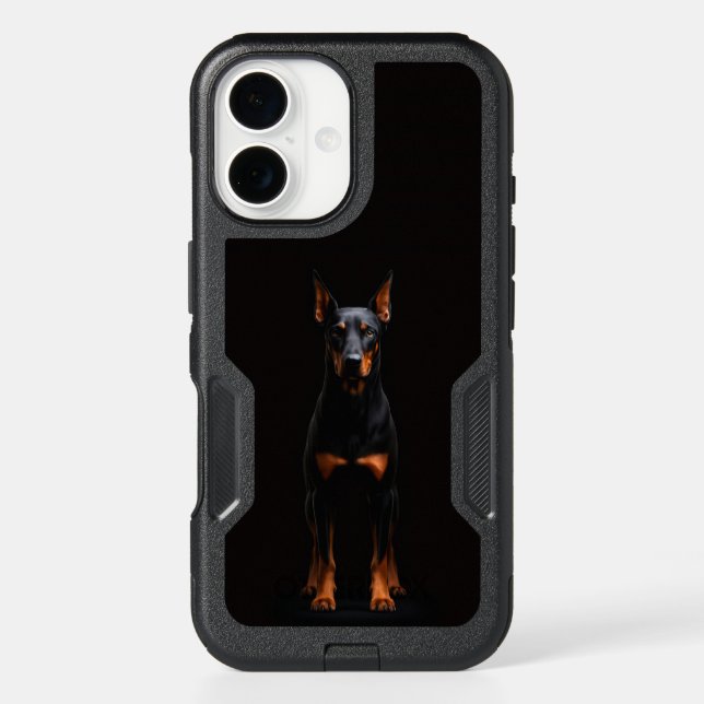 Black 4 Luxe iPhone 16 Case, Guardian Doberman Dog Case (Back)