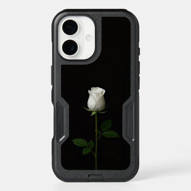 Black 4 Luxe iPhone 16 Case, Pure White Rose Case (Back)