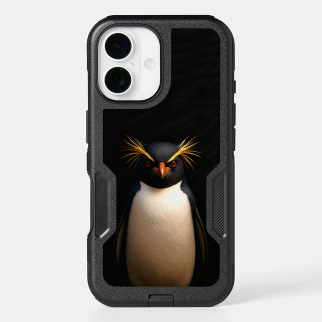 Black 4 Luxe iPhone 16 Case, Rockhopper Penguin (Back)