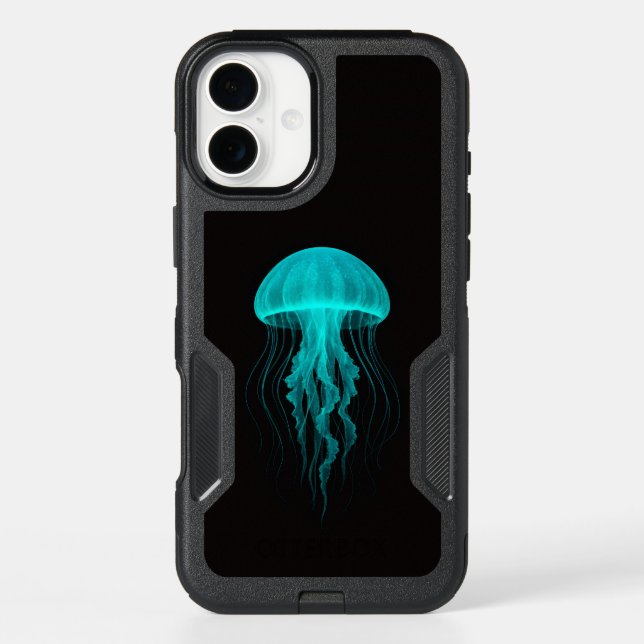 Black 4 Luxe iPhone 16 Plus Case, Green Jellyfish Case (Back)