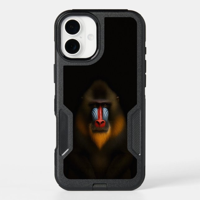 Black 4 Luxe iPhone 16 Plus Case, Mandrill Monkey (Back)