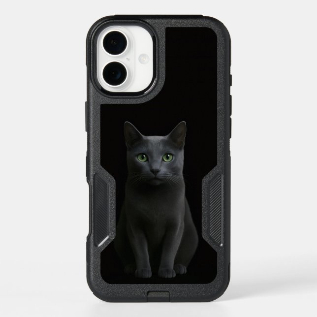 Black 4 Luxe iPhone 16 Plus Case, Russian Blue Cat (Back)