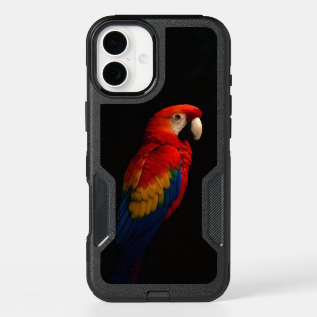 Black 4 Luxe iPhone 16 Plus Case, Scarlet Parrot Case (Back)
