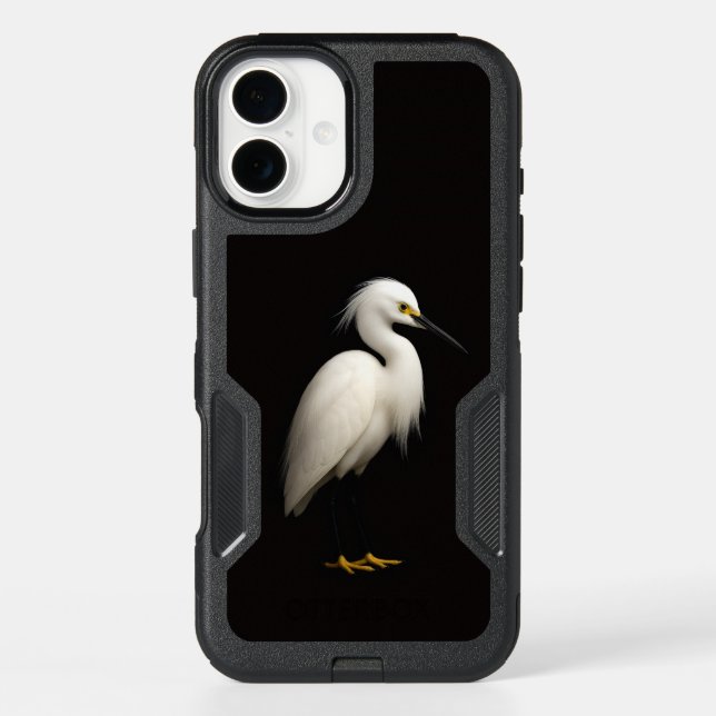 Black 4 Luxe iPhone 16 Plus Case, Snowy Egret Case (Back)