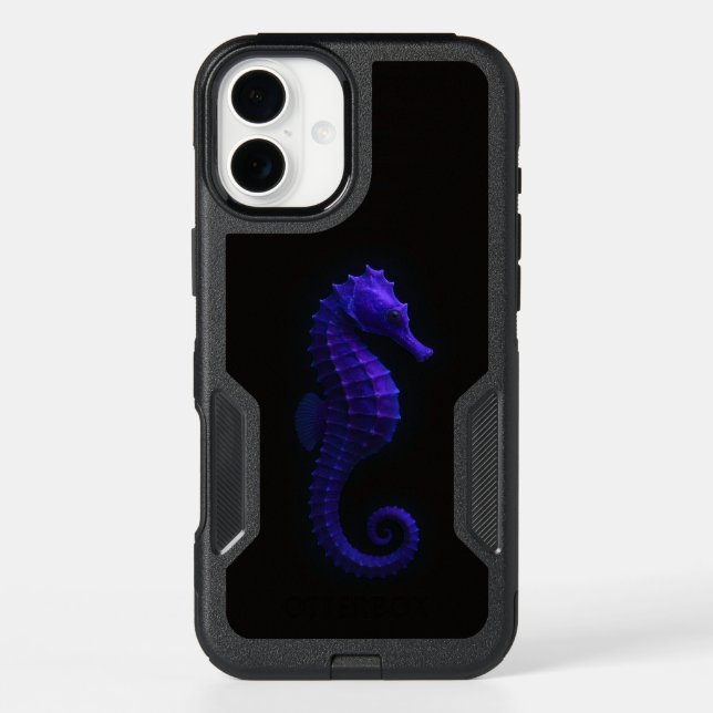 Black 4 Luxe iPhone 16 Plus Case, Violet Seahorse Case (Back)