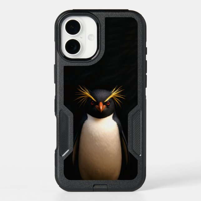 Black 4 Luxe iPhone 16 Plus, Rockhopper Penguin (Back)