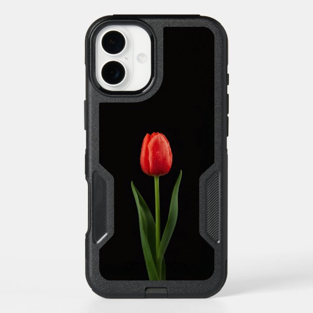 Black 4 Luxe iPhone 16 Plus, Ruby Red Tulip Plus Case (Back)