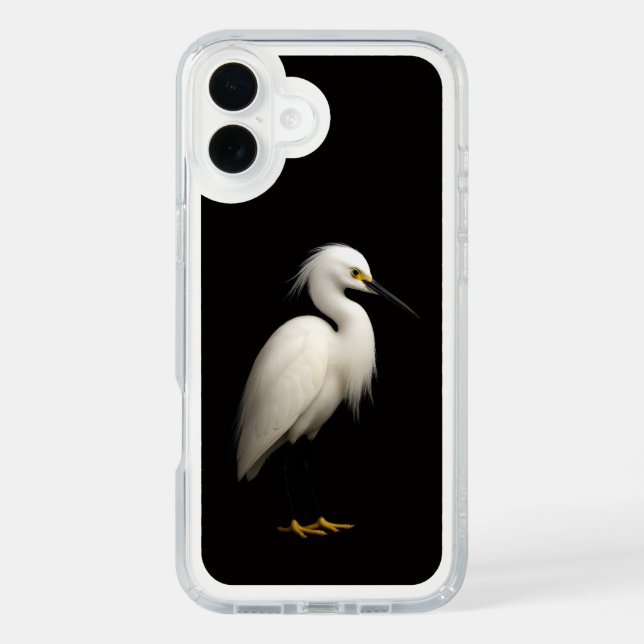 Black 4 Luxe iPhone 16 Plus, Snowy Egret Speck iPhone Case (Front)