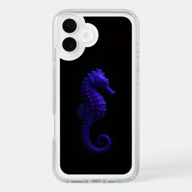 Black 4 Luxe iPhone 16 Plus, Violet Seahorse Speck iPhone Case (Front)
