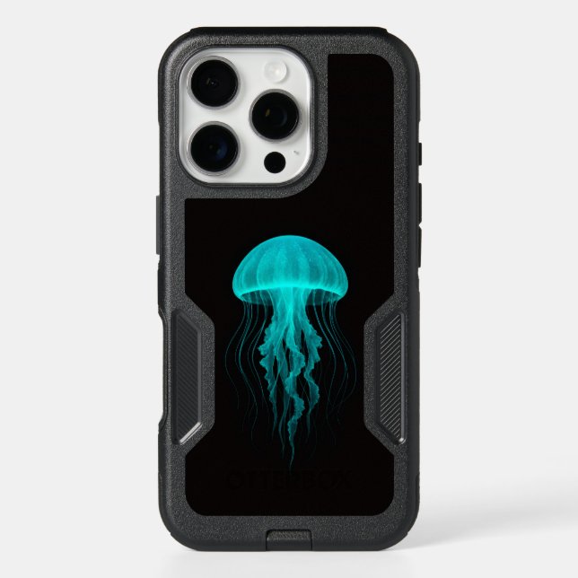 Black 4 Luxe iPhone 16 Pro Case, Green Jellyfish (Back)
