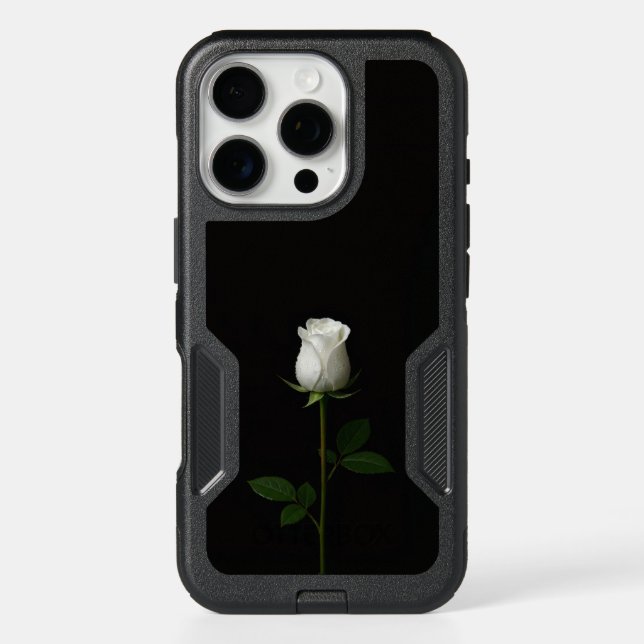 Black 4 Luxe iPhone 16 Pro Case, Pure White Rose (Back)