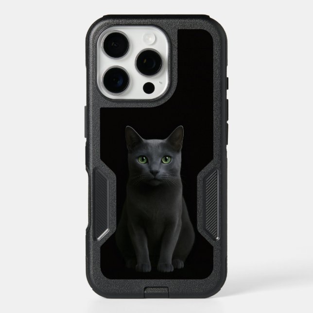 Black 4 Luxe iPhone 16 Pro Case, Russian Blue Cat Case (Back)
