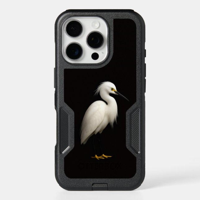 Black 4 Luxe iPhone 16 Pro Case, Snowy Egret Case (Back)