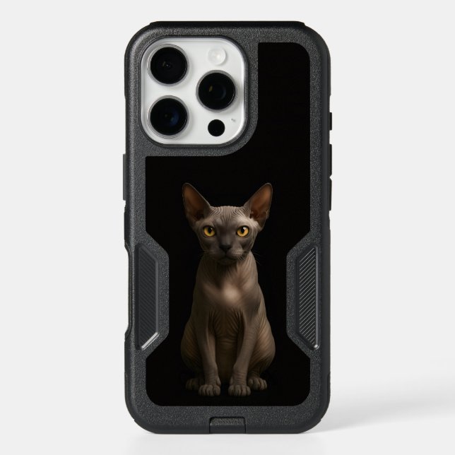 Black 4 Luxe iPhone 16 Pro Case, Sphynx Cat Case (Back)