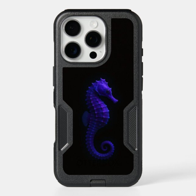 Black 4 Luxe iPhone 16 Pro Case, Violet Seahorse Case (Back)