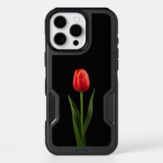 Black 4 Luxe iPhone 16 Pro Max, Ruby Red Tulip Max Case (Back)