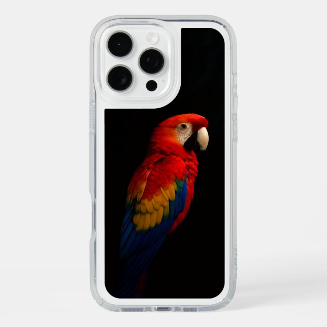 Black 4 Luxe iPhone 16 Pro Max, Scarlet Parrot Speck iPhone Case (Front)