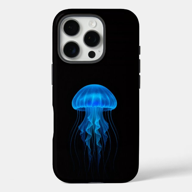 Black 4 Luxe iPhone 16 Pro, Neon Blue Jellyfish Case-Mate iPhone Case (Back)