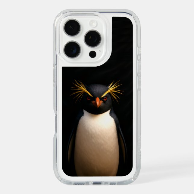 Black 4 Luxe iPhone 16 Pro, Rockhopper Penguin Speck iPhone Case (Front)