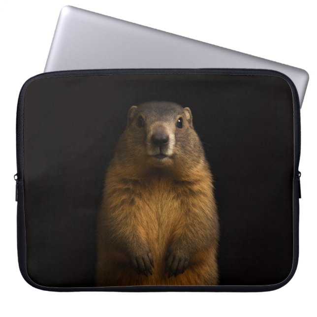 Black 4 Luxe Laptop Sleeve, Fluffy Marmot Laptop Sleeve (Front)
