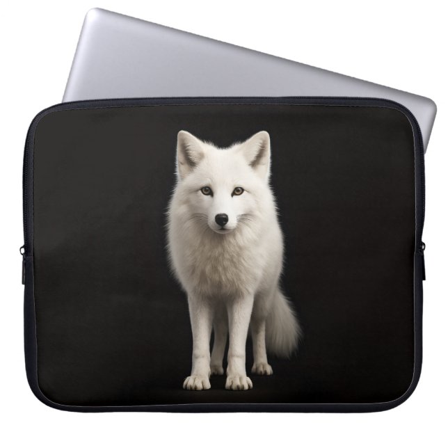 Black 4 Luxe Laptop Sleeve, Ivory Arctic Fox Laptop Sleeve (Front)