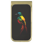 Black 4 Luxe Money Clip, Rainbow Tropical Bird Gold Finish Money Clip