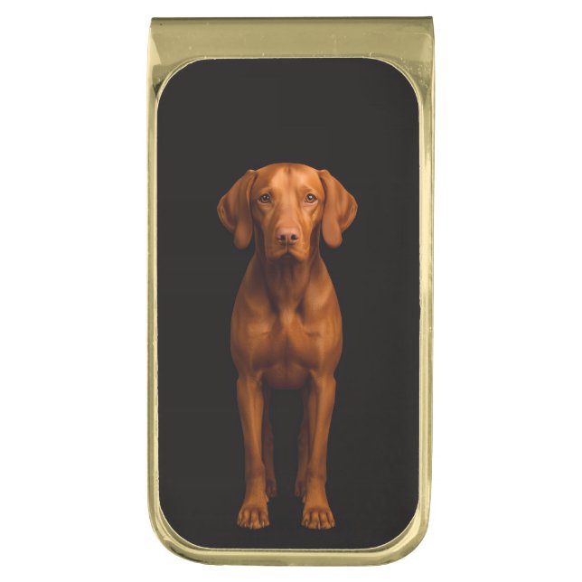 Black 4 Luxe Money Clip with Agile Vizsla Dog (Front Vertical)