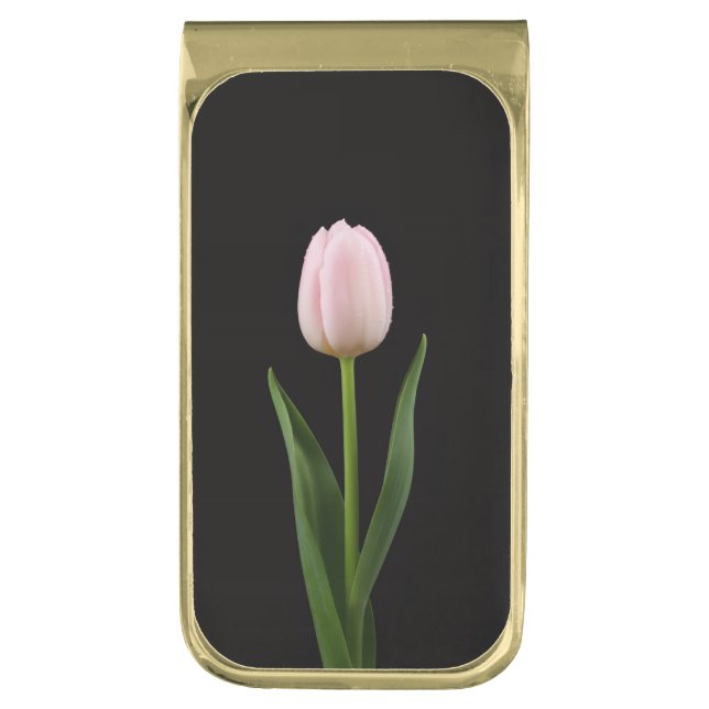 Black 4 Luxe Money Clip with Blush Pink Tulip (Front Vertical)
