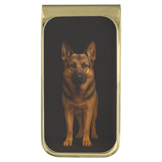 Black 4 Luxe Money Clip with German Shepherd (Front Vertical)