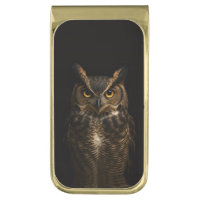 Black 4 Luxe Money Clip with Golden Eye Owl