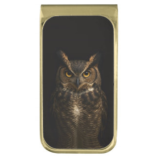 Black 4 Luxe Money Clip with Golden Eye Owl