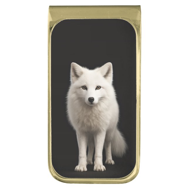 Black 4 Luxe Money Clip with Ivory Arctic Fox (Front Vertical)