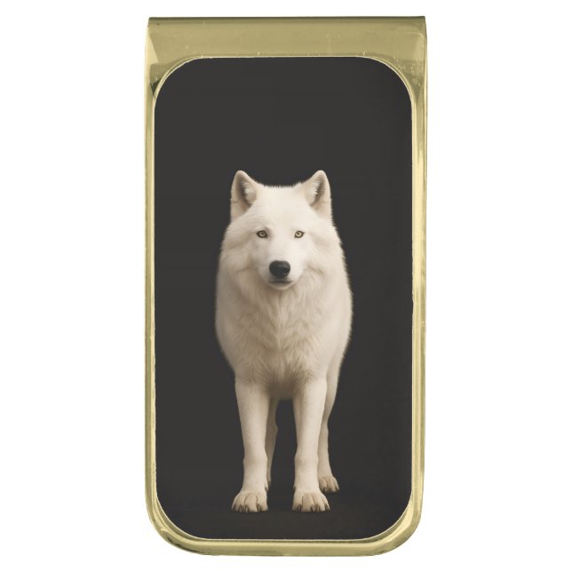 Black 4 Luxe Money Clip with Ivory Arctic Wolf  (Front Vertical)
