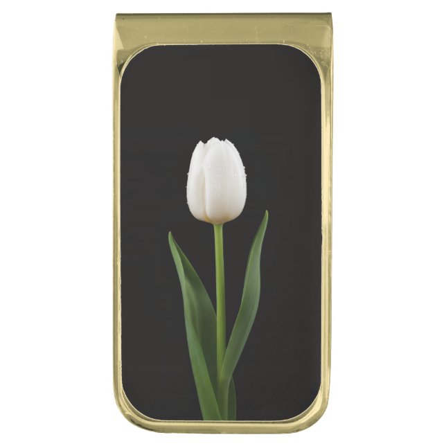 Black 4 Luxe Money Clip with Pearl White Tulip (Front Vertical)