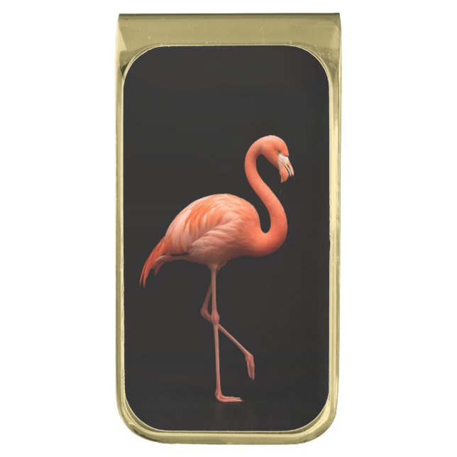 Black 4 Luxe Money Clip with Pink Flamingo Bird (Front Vertical)