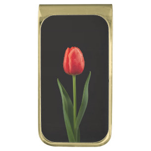 Black 4 Luxe Money Clip with Ruby Red Tulip
