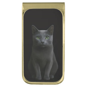Black 4 Luxe Money Clip with Russian Blue Cat