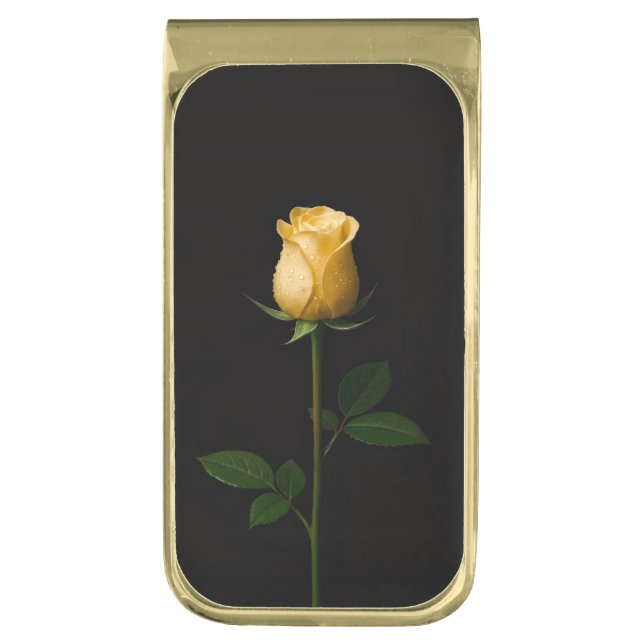 Black 4 Luxe Money Clip with Sunlit Yellow Rose (Front Vertical)