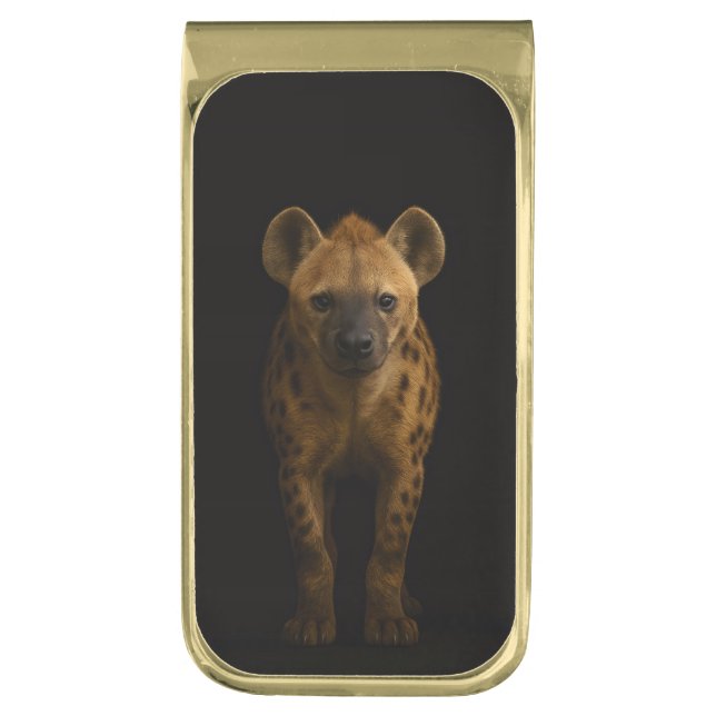 Black 4 Luxe Money Clip with Wild Spotted Hyena (Front Vertical)