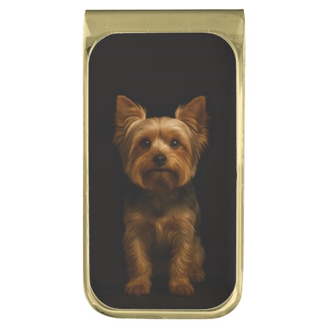 Black 4 Luxe Money Clip with Yorkshire Terrier (Front Vertical)